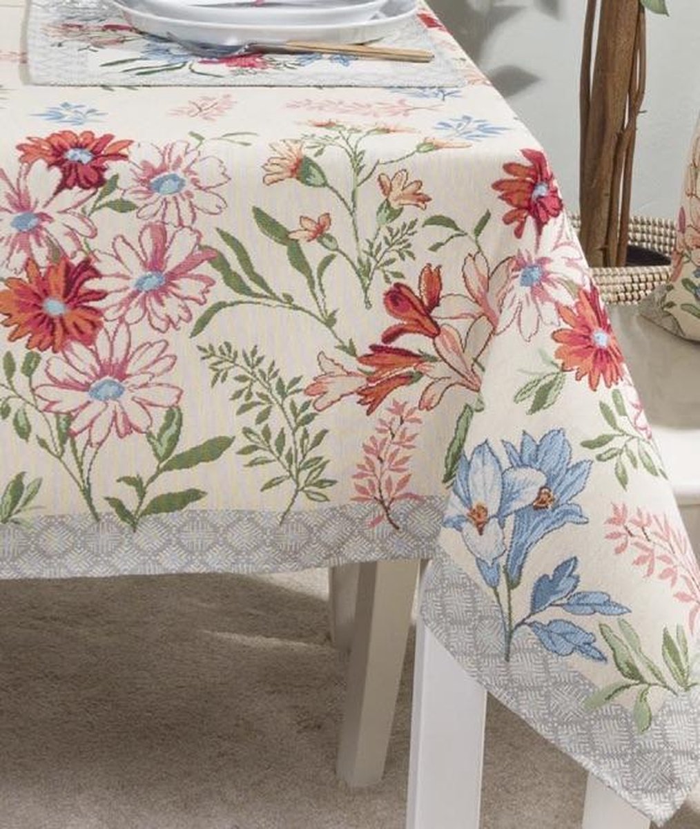 Tafelkleed - luxe gobelinstof - Daisy flower - Madeliefje - Vierkant 100 x 100 cm
