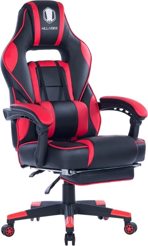 TRISENS Gamingstoel in modern racing-design met inklapbare voetensteun, gamingstoel met flexibele armleuningen, ergonomische gamingbureaustoel met extra steunkussen, kleur: zwart/rood