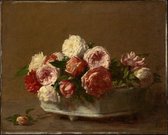Kunst: Roses In A Porcelain Planter C. 1875-1900 van Victoria Dobourg. Schilderij op canvas, formaat is 45x100 CM