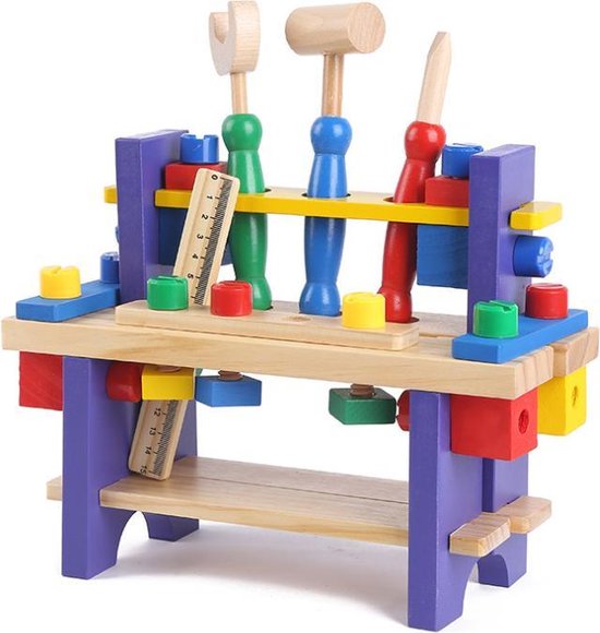 Geneigd zijn deeltje Stereotype ZaciaToys Houten Werkbank met gereedschap - Speelgoed Werktafel - 24-Delig  - Mini... | bol.com