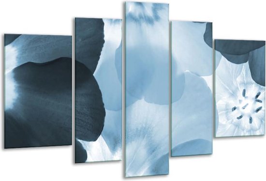 Glasschilderij Bloem - Blauw - 170x100cm 5Luik - Foto Op Glas - Geen Acrylglas Schilderij - 6000+ Glasschilderijen Collectie - Wanddecoratie