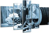 Glasschilderij Wijn, Keuken - Blauw, Grijs - 170x100cm 5Luik - Foto Op Glas - Geen Acrylglas Schilderij - 6000+ Glasschilderijen Collectie - Wanddecoratie