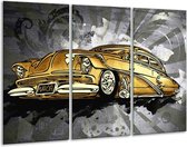 GroepArt - Schilderij -  Oldtimer, Auto - Grijs, Geel, Goud - 120x80cm 3Luik - 6000+ Schilderijen 0p Canvas Art Collectie