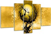 Glasschilderij Boom - Zwart, Goud, Wit - 170x100cm 5Luik - Foto Op Glas - Geen Acrylglas Schilderij - 6000+ Glasschilderijen Collectie - Wanddecoratie