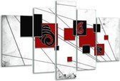 Glasschilderij Vierkant - Zwart, Rood, Wit - 170x100cm 5Luik - Foto Op Glas - Geen Acrylglas Schilderij - 6000+ Glasschilderijen Collectie - Wanddecoratie