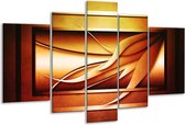 Glasschilderij Abstract - Geel, Bruin, Oranje - 170x100cm 5Luik - Foto Op Glas - Geen Acrylglas Schilderij - 6000+ Glasschilderijen Collectie - Wanddecoratie