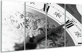 GroepArt - Glasschilderij - Klok, Keuken - Grijs, Zwart - 160x80cm 4Luik - Foto Op Glas - Geen Acrylglas Schilderij - 6000+ Glasschilderijen Collectie - Wanddecoratie