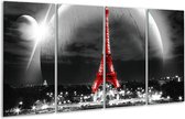 GroepArt - Glasschilderij - Parijs, Eiffeltoren - Zwart, Wit, Rood - 160x80cm 4Luik - Foto Op Glas - Geen Acrylglas Schilderij - 6000+ Glasschilderijen Collectie - Wanddecoratie