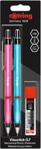 rOtring Visuclick-vulpotloden | 0,7 mm | Roze en blauwe behuizingen | 2 stuks | Met 24 HB-stiften