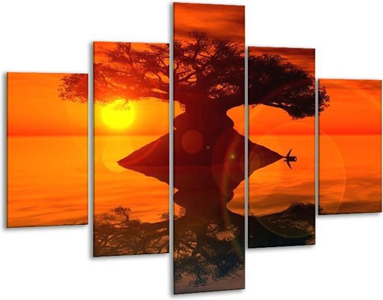 Glasschilderij Spiegeling | Oranje, Geel, Bruin | | Foto print op Glas |  F000435