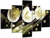 Glasschilderij -  Tulp - Wit, Grijs - 100x70cm 5Luik - Geen Acrylglas Schilderij - GroepArt 6000+ Glasschilderijen Collectie - Wanddecoratie- Foto Op Glas