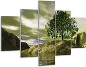 Glasschilderij -  Natuur - Groen, Grijs, Wit - 100x70cm 5Luik - Geen Acrylglas Schilderij - GroepArt 6000+ Glasschilderijen Collectie - Wanddecoratie- Foto Op Glas