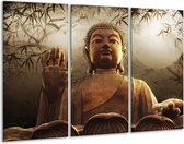 GroepArt - Schilderij -  Boeddha - Bruin, Grijs, Wit - 120x80cm 3Luik - 6000+ Schilderijen 0p Canvas Art Collectie