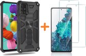 Hoesje Geschikt Voor Samsung Galaxy A51 Hoesje Military Grade Invisible Built-in Kickstand - Galaxy A51 Metal Plate, Anti-Scratch Shockproof Zwart - Screenprotector Galaxy A51-2 Pack