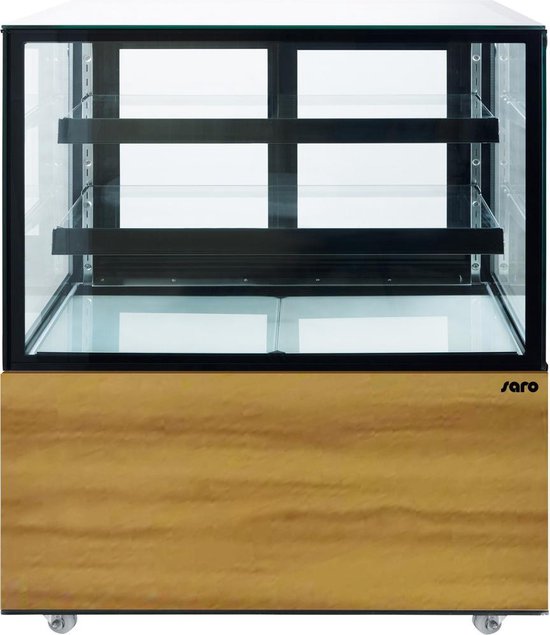 SARO Gebaksvitrine MAXIME | 300L | RVS | LED Verlichting | Dubbelzijdig Glas | Geforceerde Koeling | Horeca Vitrine