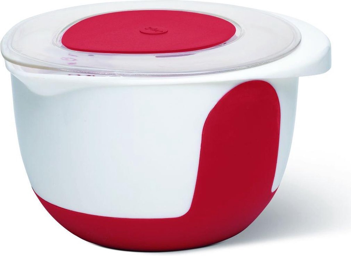 MIX & BAKE beslagkom met deksel. 3.0 L. wit/rood