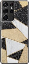 Samsung Galaxy S21 Ultra hoesje siliconen - Goud abstract - Soft Case Telefoonhoesje - Print / Illustratie - Goud