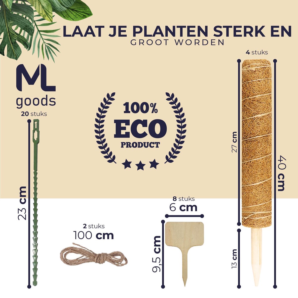 ML Goods Bâton de mousse pour Plantes - Bâton de plante - 4x 40 cm - Bâton  de mousse
