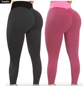 Sportlegging dames 2STUKS Medium – legging dames meisje - Tiktok legging – zwart & roze