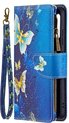 Samsung Galaxy A32 4G - Portefeuille avec fermeture éclair - housse de livre - espace pour 9 cartes - papillon bleu or