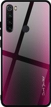 Voor Geschikt voor Xiaomi Redmi Note 8 Carbon Fiber Texture Gradient Color Glass Case (Magenta)