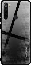 Voor Geschikt voor Xiaomi Redmi Note 8 koolstofvezel textuur gradiÃ«ntkleur glazen behuizing (zwart)