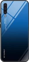 Voor Galaxy A50 Gradient Color Glass Case (blauw)