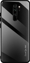 Voor Xiaomi Redmi Note 8 Pro Carbon Fiber Texture Gradient Color Glass Case (Zwart)