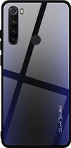 Voor Geschikt voor Xiaomi Redmi Note 8 koolstofvezel textuur gradiÃ«ntkleur glazen behuizing (paars)