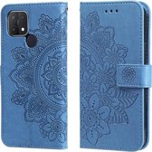 Voor OPPO A15/A15s 7-bloemblaadje Bloemen Embossing Patroon Horizontale Flip PU Lederen Case met Houder & Kaartsleuven & Portemonnee & Fotolijst (Blauw)