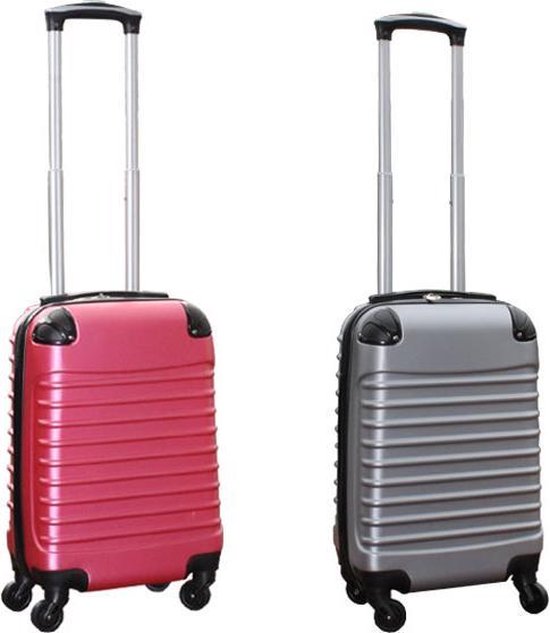 Travelerz kofferset 2 delige ABS handbagage koffers - met cijferslot - 27 liter - zilver - roze