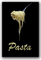 Tuinposter - Keuken / Eten / Voeding - Pasta / Spaghetti in geel / beige / zwart - 80 x 120 cm.