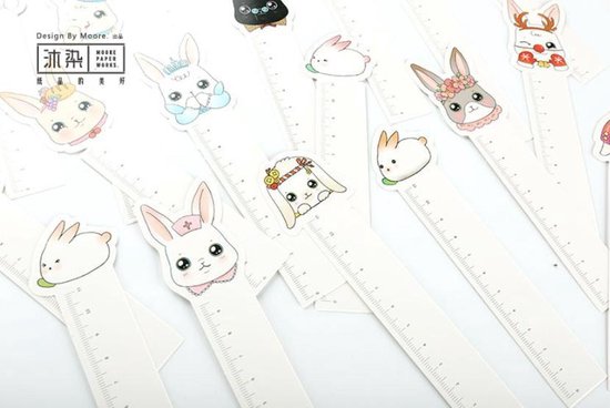 Signets et Règles Lapins | Marque-page | Règle | Signets mignons de lapin mignon | Règle de 11 cm | 30 Signets différents | 30 Règles différentes