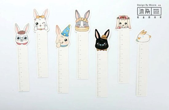 Signets et Règles Lapins | Marque-page | Règle | Signets mignons de lapin mignon | Règle de 11 cm | 30 Signets différents | 30 Règles différentes