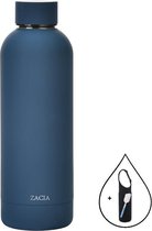 ZaCia Drinkfles Navy incl. Drinkfleshoes en Schoonmaakspons - Thermosfles Waterfles - Roestvrij Staal RVS - 500ML
