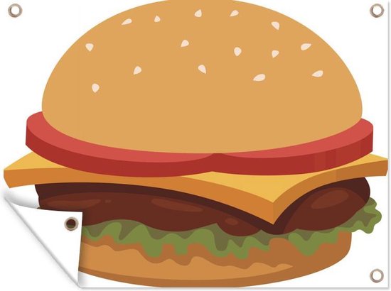 Tuinposter - Tuindoek - Tuinposters buiten - Een cartoon illustratie van een hamburger - 120x90 cm - Tuin