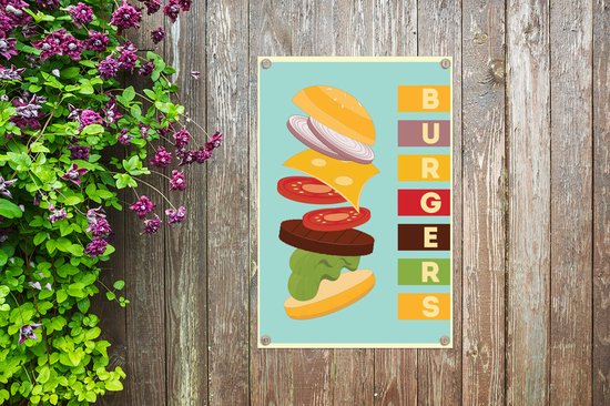 Burgers restauration rapide sur fond bleu 60x90 cm