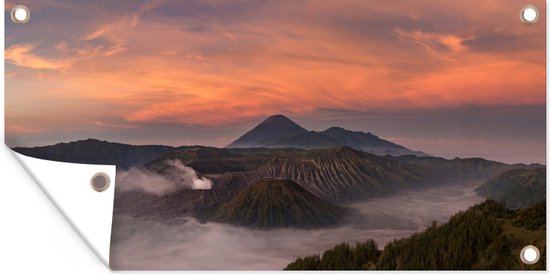 Wanddecoratie buiten Bromo bij zonsondergang - 160x80 cm - Tuindoek - Buitenposter