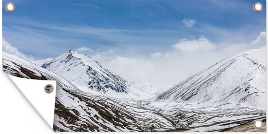 Foto: Wanddecoratie buiten pieken himalaya in de winter 160x80 cm tuindoek buitenposter