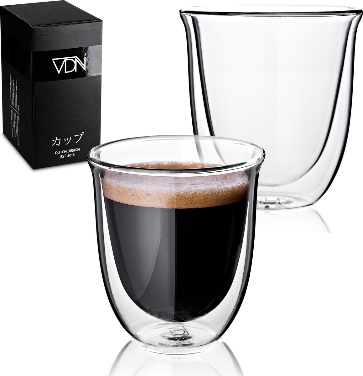 Dubbelwandige theeglazen koffieglazen - Cappuccino glazen - Warme en koude dranken mokken dubbelwandig - 250 ML - Set van 2 - VDN