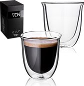 Dubbelwandige theeglazen koffieglazen - Cappuccino glazen - Warme en koude dranken koffietassen dubbelwandig - 250 ML - Set van 2 - VDN