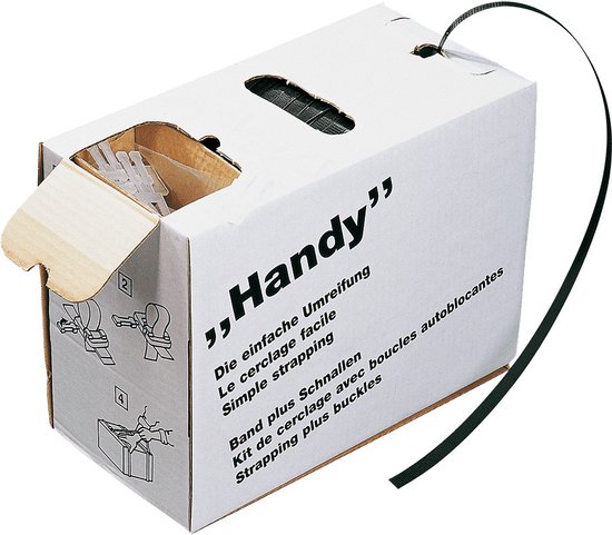 Verpakkingsband Handy, in kartonnen dispenser, polypropyleen, 200 sluitingsgesp, 600 m
