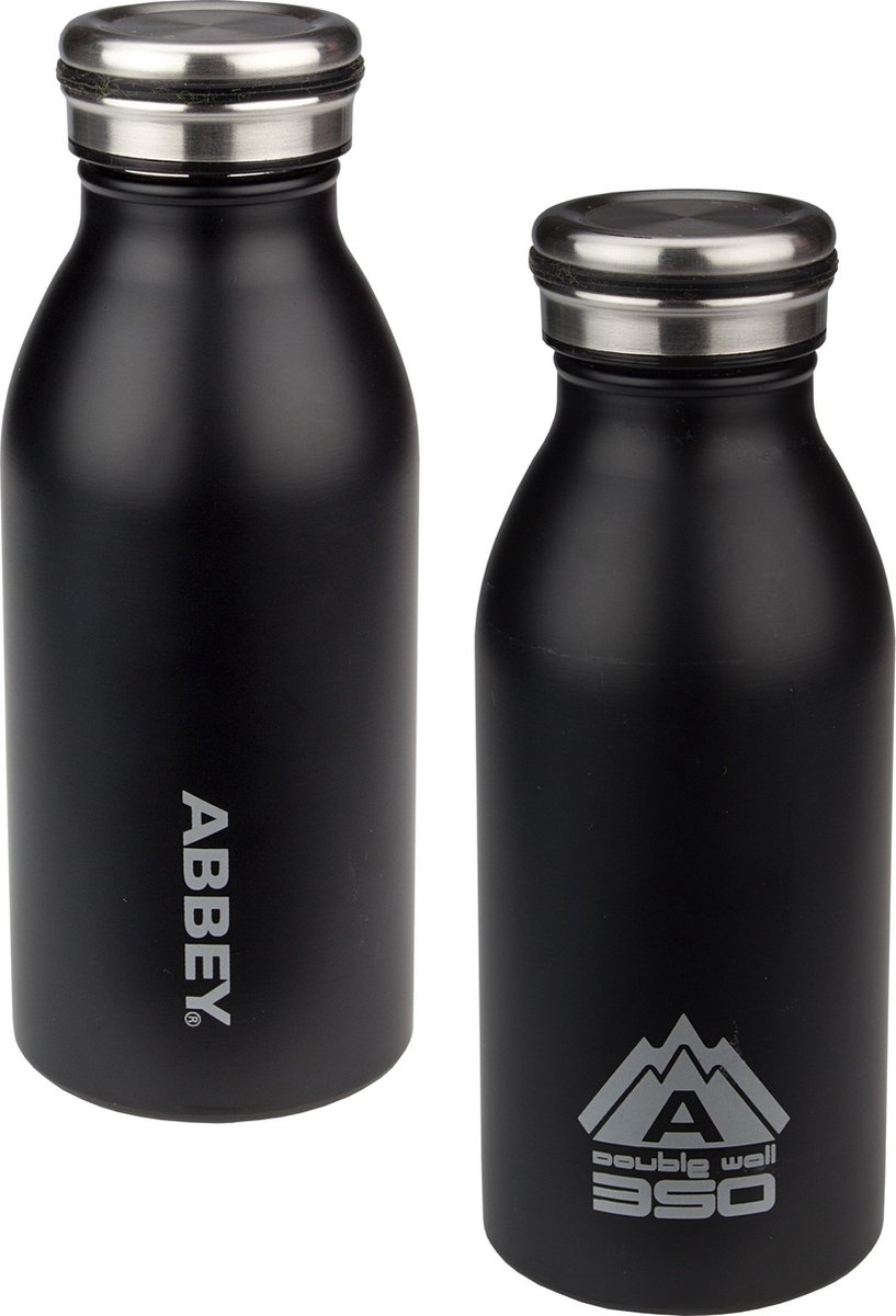 Abbey Drinkfles Dubbelwandig - Victoria - 0.35 L - Zwart/Zilver - 0,35 L