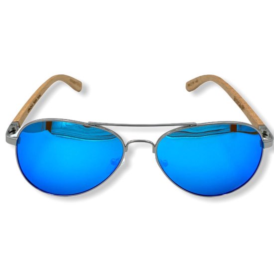 BEINGBAR Eyewear "Model 40" Sustainable Bamboo Sunglasses Deep Blue Mirror van BEINGBAR — afbeelding 2