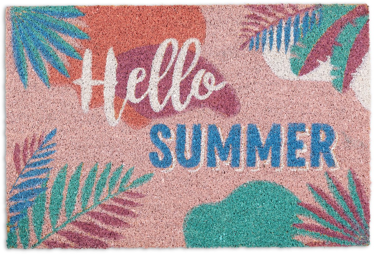 deurmat kokos - met print - hello summer - 40 x 60 cm - antislip - schoonloopmat
