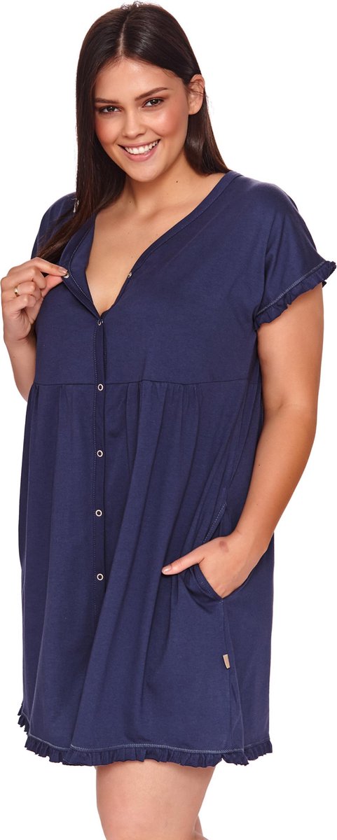 Doctor Nap Katoenen Nachthemd met Knoopjes Borstvoeding Bevallingsjurk Cosmos TCB.9600 42 / Blauw