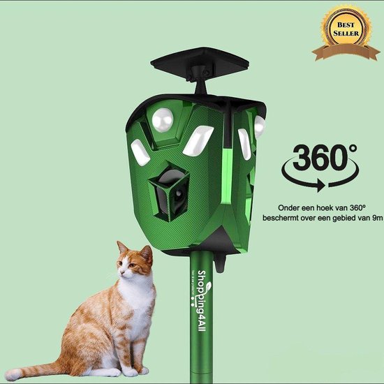 Kattenverjager - Kattenschrik - Muizenverjager - Vogelverjager - Marterverjager - Ultrasoon - Zonne-energie - Oplaadbaar - 360 graden - Shopping4All