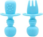 Zacht Bestek voor Baby's en Peuters - Lepel en Vork voor Baby / Peuter - Silicone - Makkelijk Vastpakken - Blauw