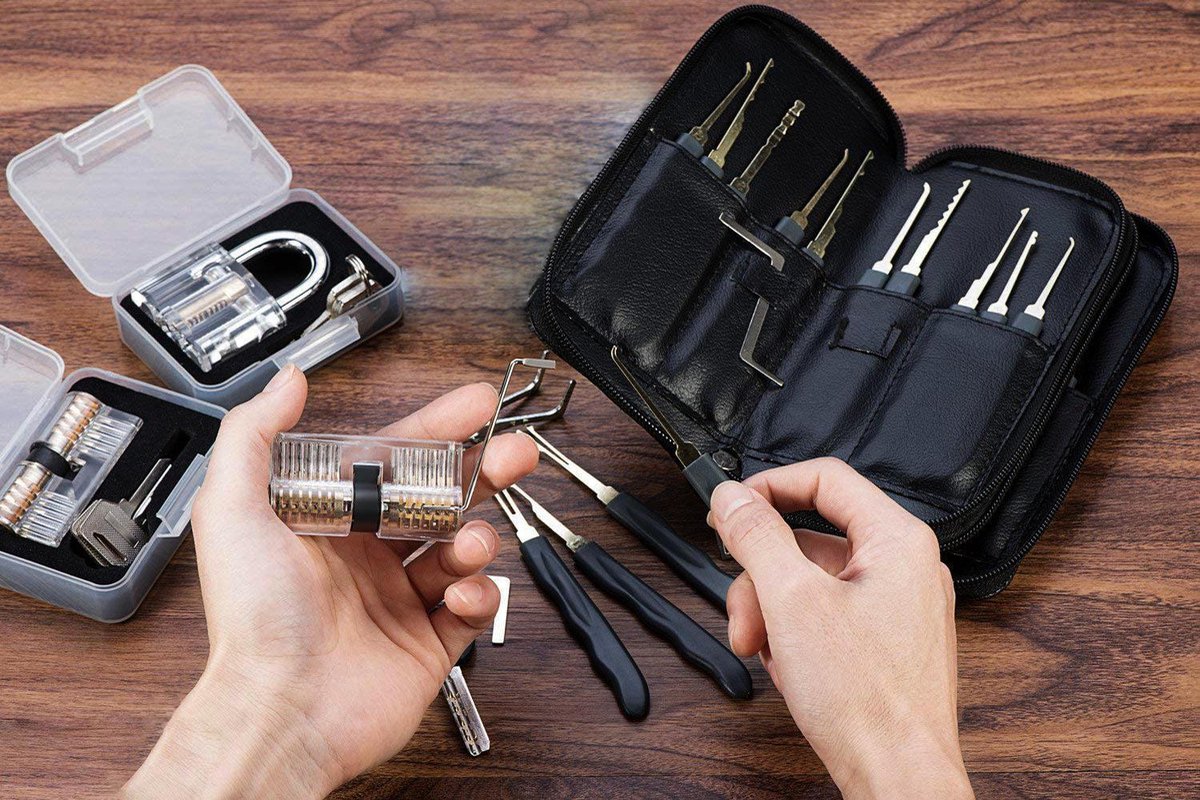 34 delige lockpick set voor beginners en gevorderden met 2x oefenslot een opberghoes en opberg doosjes - lockpicking set - survival kit - gereedschapset - vaderdag cadeau - doorzichtig slot transparant — cadeau in Hobby - foto 6