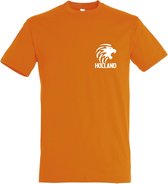 Oranje EK / WK voetbal T-shirt met “ Leeuw en Holland “ Small print Wit maat L*